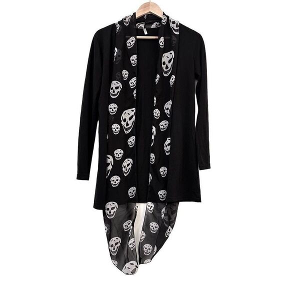 Gasparilla Womens Cardigan Sweater Open Front Skull Print Halloween Black Medium - Picture 1 of 4